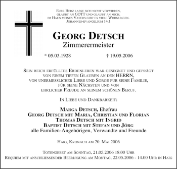 Anzeige von Georg Detsch von MGO