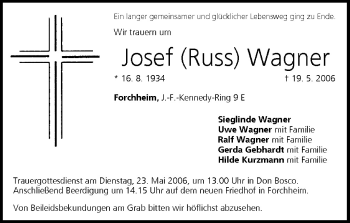 Anzeige von Josef Wagner von MGO