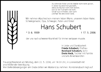 Anzeige von Hans Schubert von MGO