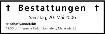 Anzeige von Bestattungen vom 20.05.2006 von MGO