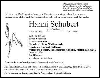 Anzeige von Hanni Schubert von MGO