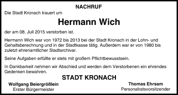 Anzeige von Hermann Wich von MGO