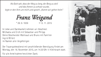 Anzeige von Franz Weigand von MGO