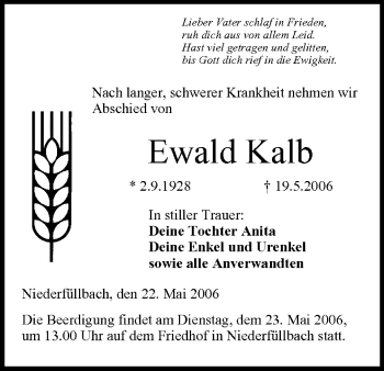Anzeige von Ewald Kalb von MGO