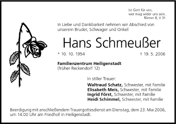 Anzeige von Hans Schmeußer von MGO