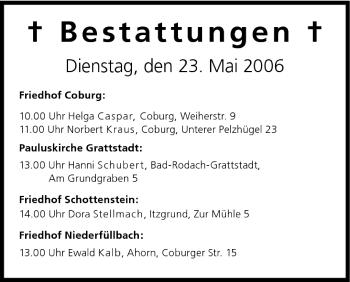 Anzeige von Bestattungen vom 23.05.2006 von MGO