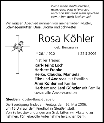 Anzeige von Rosa Köhler von MGO