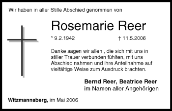 Anzeige von Rosemarie Reer von MGO