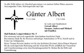 Anzeige von Günter Albert von MGO