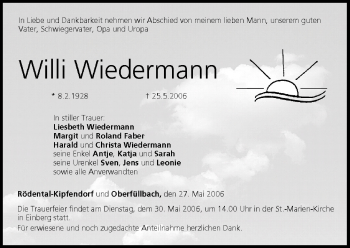 Anzeige von Willi Wiedermann von MGO