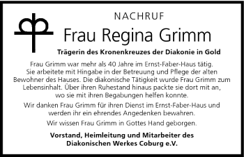 Anzeige von Regina Grimm von MGO