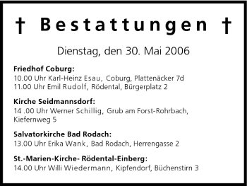 Anzeige von Bestattungen vom 30.05.2006 von MGO