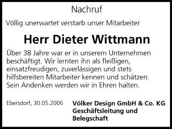 Anzeige von Dieter Wittmann von MGO