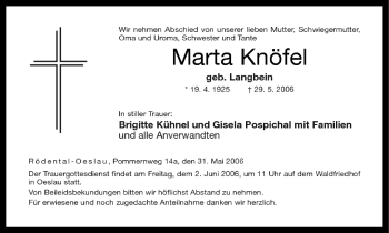 Anzeige von Marta Knöfel von MGO