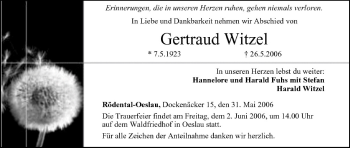 Anzeige von Gertraud Witzel von MGO