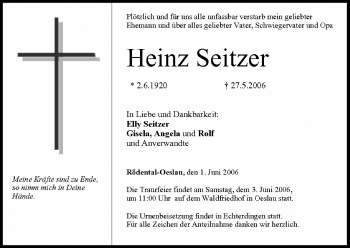 Anzeige von Heinz Seitzer von MGO