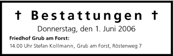 Anzeige von Bestattungen vom 01.06.2006 von MGO