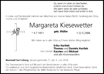 Anzeige von Margareta Kiesewetter von MGO