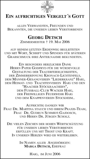 Anzeige von Beorg Detsch von MGO