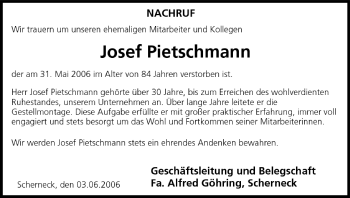 Anzeige von Josef Pietschmann von MGO