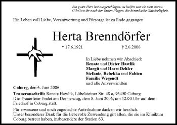 Anzeige von Herta Brenndörfer von MGO