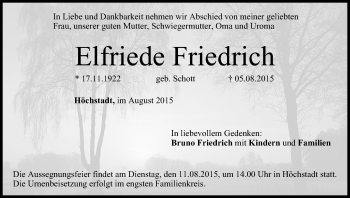 Anzeige von Elfriede Friedrich von MGO