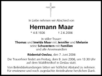 Anzeige von Hermann Maar von MGO