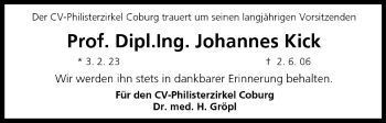 Anzeige von Johannes Kick von MGO