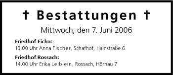Anzeige von Bestattungen vom 07.06.2006 von MGO