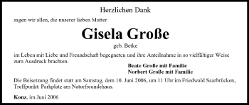 Anzeige von Gisela Große von MGO