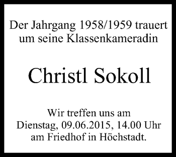 Anzeige von Christl Sokoll von MGO