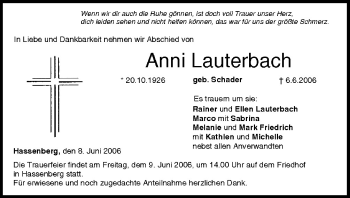 Anzeige von Anni Lauterbach von MGO