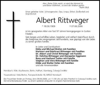 Anzeige von Albert Rittweger von MGO