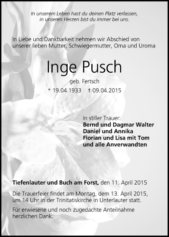 Anzeige von Inge Pusch von MGO