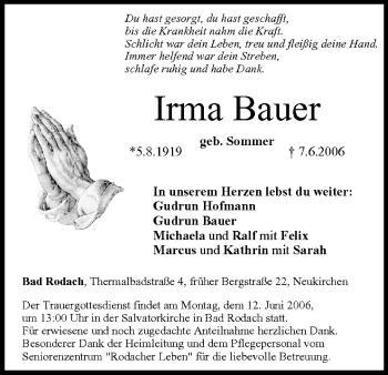 Anzeige von Irma Bauer von MGO