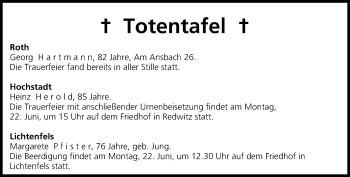 Anzeige von Totentafel vom 19.06.2015 von MGO