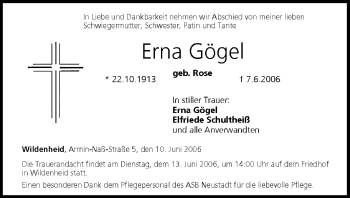 Anzeige von Erna Gögel von MGO