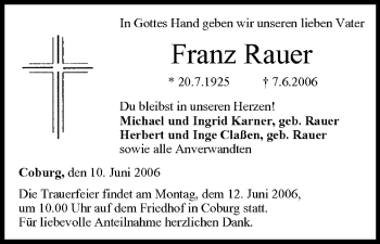Anzeige von Franz Rauer von MGO