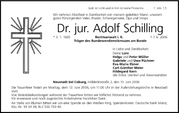 Anzeige von Adolf Schilling von MGO