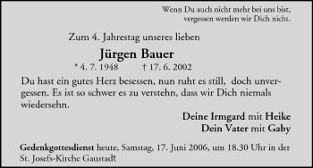 Anzeige von Jürgen Bauer von MGO