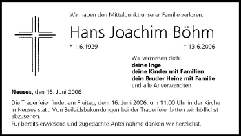 Anzeige von Hans Joachim Böhm von MGO