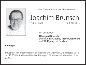 Anzeige von Joachim Brunsch von MGO