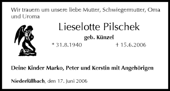 Anzeige von Lieselotte Pilschek von MGO