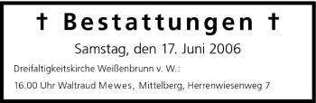 Anzeige von Bestattungen vom 17.06.2006 von MGO