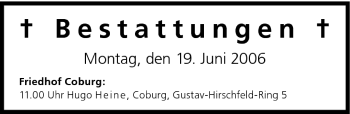 Anzeige von Bestattungen vom 19.06.2006 von MGO