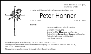 Anzeige von Peter Hohner von MGO