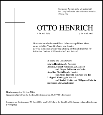 Anzeige von Otto Henrich von MGO