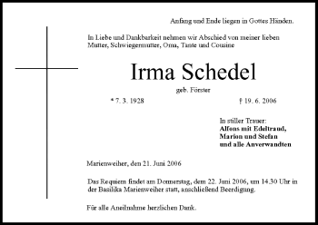 Anzeige von Irma Schedel von MGO