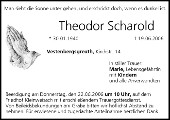 Anzeige von Theodor Scharold von MGO