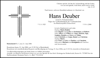 Anzeige von Hans Deuber von MGO